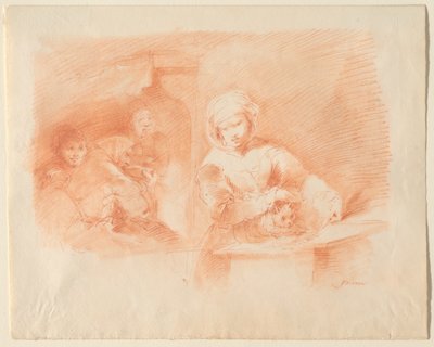 Häusliche Szene mit Bauern und einer Katze 作： ジュゼッペ・ベルナルディーノ・バイソン