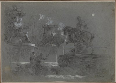 月明かりに照らされた公園の記念碑的な彫刻 作： Giuseppe Bernardino Bison