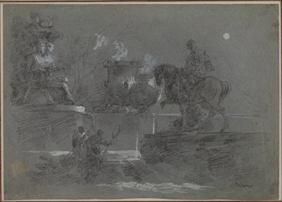 月明かりに照らされた公園の記念碑的な彫刻、c。 1842年。 作： Giuseppe Bernardino Bison