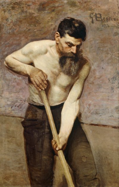 ジュゼッペ・ベルティーニ（1825-1898）作「溝掘り機」 油彩・キャンバス 作： Giuseppe Bertini