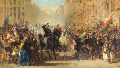 1859年6月8日、ナポレオン3世とヴィットリオエマヌエーレ2世のミラノへの入国 作： Giuseppe Bertini