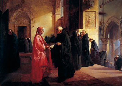 ダンテ(1265-1321)とフラ・イラリオの出会い 作： Giuseppe Bertini