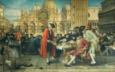 カナレットのライバルだった画家フランチェスコ・グアルディが、ジュゼッペ・ベルティーニ（1825-1898）の絵を売る様子（油彩・キャンバス 作： Giuseppe Bertini