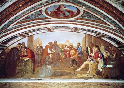 ジョヴァンニ・デ・メディチ（1543-1562）の前で重力の法則を示すガリレオ・ガリレイ（1564-1642）、ジュゼッペ・ベッツォーリ（1784-1855）によるフレスコ画、ガリレオの信徒会館（イタリア、フィレンツェ 作： Giuseppe Bezzuoli