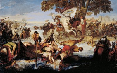 アッダを横断するジョヴァンニ・デッレ・バンデ・ネレ軍、ジュゼッペ・ベッツォーリ（1784-1855）作 作： Giuseppe Bezzuoli