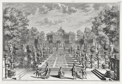 ヨハンアンドレアスフェッフェル（1674-1748）によって彫刻されたArchitectus Theatralis Primariusによる庭園のオペラの舞台、1740年出版 作： Giuseppe Bibiena