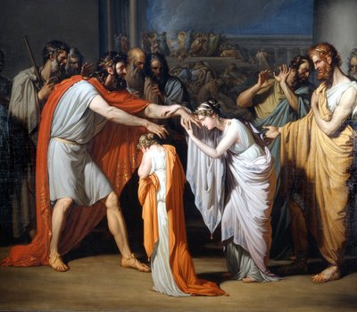 盲目のオイディプスと娘たちの出会い ジュゼッペ・ボッシ（1777-1815）の絵画 イタリア、トレッツォ・サルアダのヴィラ・コムナーレにて 作： Giuseppe Bossi