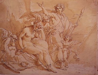 バッカスとアリアドネ、1780（紙にインクとウォッシュ） 作： Giuseppe Cades