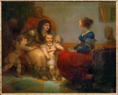 グラッキ家の母コルネリアとその息子ティベリウス、ガイウス、そして娘センプロニア。 作： Giuseppe Cades