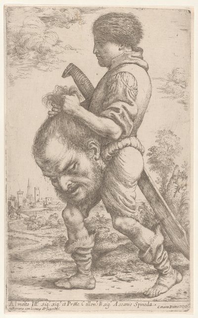 ゴリアテの頭を髪で掴んで運ぶダビデ、1620～30年。 作： Giuseppe Caletti