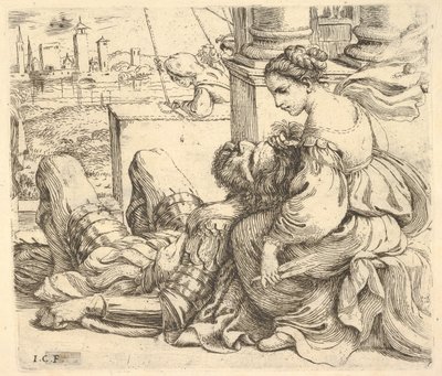 デリソンはサムソンズの髪とはさみを持っています、1620-30。 作： Giuseppe Caletti