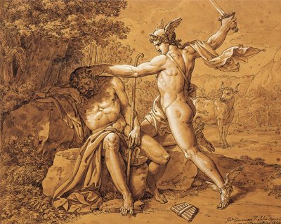 イタリア、マーキュリーがアーガスを殺してニンフを救う ジュゼッペ・カンマラーノ (1766-1859) 画家からガエターノ・ドニゼッティに贈られた絵 作： Giuseppe Cammarano