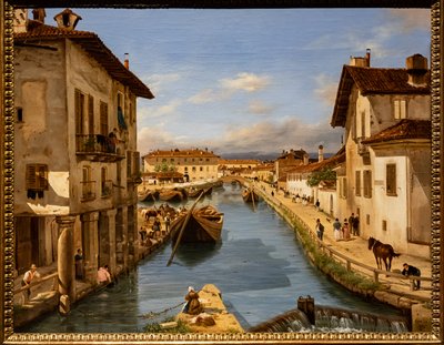 サンマルコ橋からのナヴィーリオ運河の眺め、1850年頃（キャンバスに油彩） 作： Giuseppe Canella