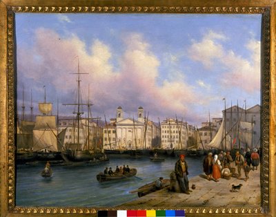 トリエステの港の風景（G.カネリアの絵 作： Giuseppe Canella