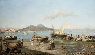 ナポリ湾の眺め (キャンバスに油彩) 作： Giuseppe Carelli