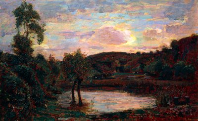 ジュゼッペ・カロッツィ（1864-1938）作『エンガディーナの夕日 作： Giuseppe Carozzi