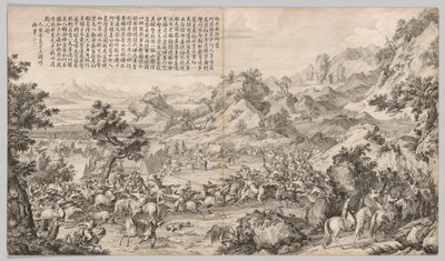 ガタンオラのキャンプを攻撃する：反乱の激怒の戦いのシーンから...、c。 1765-1774。 作： Giuseppe Castiglione