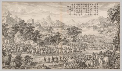 イーライからの降伏を受ける 西域の反乱鎮圧の戦闘シーンから、勅命詩とともに 作： Giuseppe Castiglione