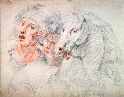 17世紀初頭の馬と2人の兵士の研究 作： Giuseppe Cesari