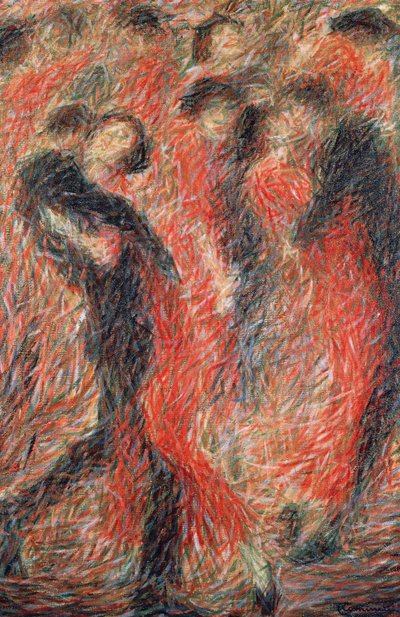タンゴ、赤い服を着た女性のダンス、カップルのダンスのファンタジー 作： Giuseppe Cominetti