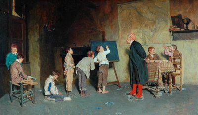 イタリアの村の学校、1888 作： Giuseppe Costantini