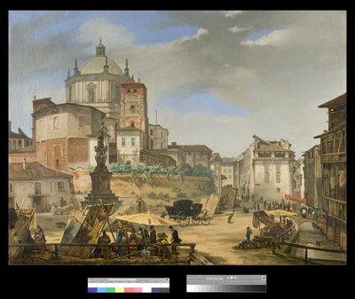 ミラノのベトラ広場の眺め、1833年 作： Giuseppe Elena