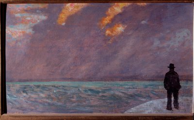海に沈む夕日（油彩・キャンバス 作： Giuseppe Fattori