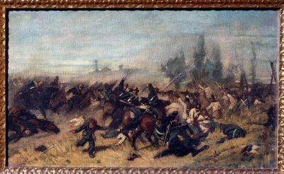 マドンナ・デラ・スコペルタの突撃（ソルフェリーノとサンマルティーノの戦い、1859年6月24日）。スケッチ（油彩・キャンバス 作： Giuseppe Fattori
