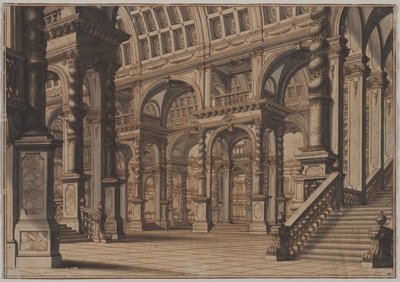 階段のある記念碑的な丸天井のホール 作： Giuseppe Galli Bibiena