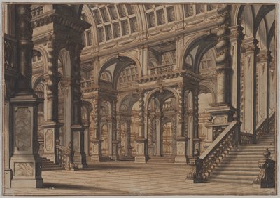 階段のある記念碑的な丸天井のホール、18 世紀の第 2 四半期。 作： Giuseppe Galli Bibiena