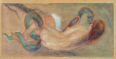 ジュゼッペ・ジグリオリ（1881-1930）の水彩画「イヴ」 Dim 11x23 cm Genes, Galleria d