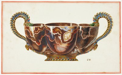 龍と牡羊の頭をあしらったエナメル加工の取っ手付き洗面器 作： Giuseppe Grisoni