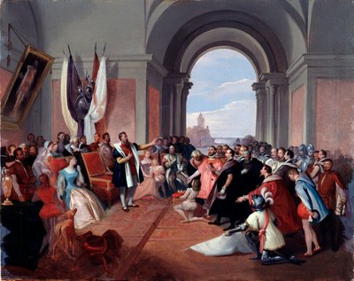 アンドレア・ドーリアがジェノヴァの王冠を拒否、ジュゼッペ・イゾラ（1808-1893）、c。 1868年（帆布に油彩） 作： Giuseppe Isola