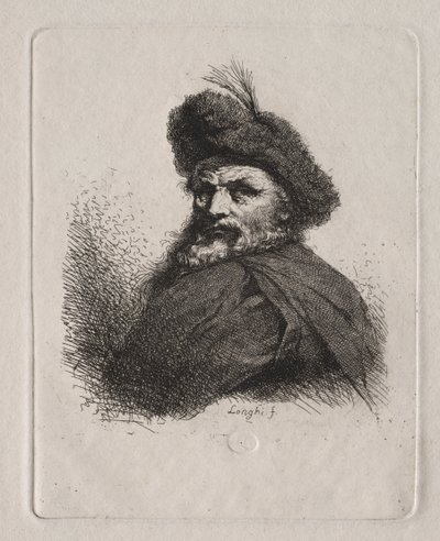 毛皮の帽子をかぶった男のバスト 作： Giuseppe Longhi