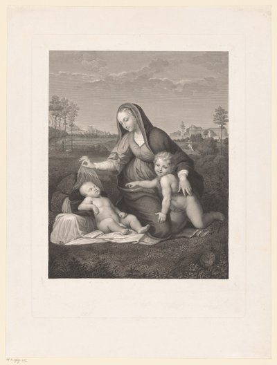 風景の中のマリアと子供と若い洗礼者ヨハネ マドンナ・デル・ヴェロ 作： Giuseppe Longhi
