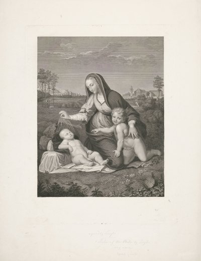 風景の中のマリアと子供と若い洗礼者ヨハネ マドンナ・デル・ヴェロ 作： Giuseppe Longhi