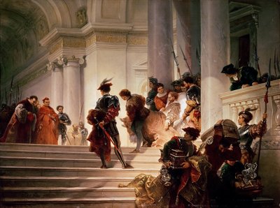 バチカンを去るチェーザレ・ボルジア、1877年。 作： Giuseppe Lorenzo Gatteri