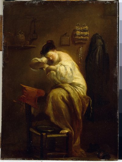 ノミを探している女性。 (ノミを探している女性)。 ジュゼッペ マリア クレスピ (1665-1747) の絵画、キャンバスに油彩、1710 年頃。 イタリア美術 (ボローニャ) 作： Giuseppe Maria Crespi