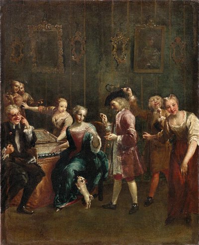 アドミラーズと一緒にスピネットで歌った歌手、1730年代。 作： Giuseppe Maria Crespi
