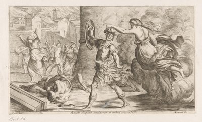 Geest van Creüsa verhitt aan Aeneas アエネアスは、空洞のイメージと影によって対処されます (オブジェクトのタイトル) Omzwervingen van Aeneas (シリーズタイトル) レネア・ヴァガンテ・カラッチの絵画（シリーズタイトル） 作： Giuseppe Maria Mitelli