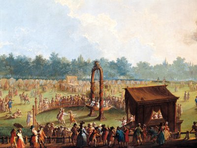 フェルディナンド 3 世を称えるカッシーネでの祝典、グレート オークの牧草地でのゲーム 作： Giuseppe Maria Terreni