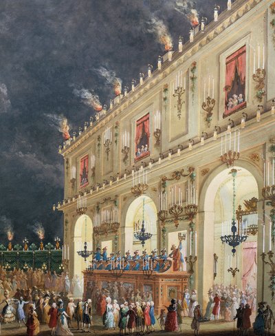 フェルディナンド 3 世を称えるカッシーネでの祝賀会、カジノの中庭でのナイト コンサート 作： Giuseppe Maria Terreni