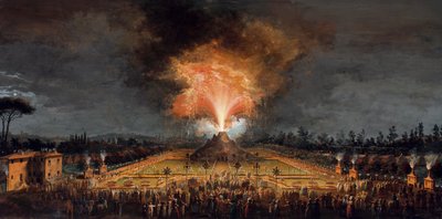 夜の火山、フェルディナンド 3 世を称えるカッシーネでのお祝い 作： Giuseppe Maria Terreni