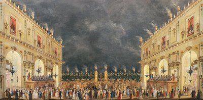 イタリア、フィレンツェ、ロレーヌのフェルディナンド 3 世に敬意を表してカッシーネで開催されるフェスティバル 作： Giuseppe Maria Terreni