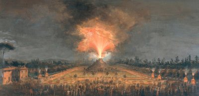 フェルディナンド3世大公を称えて、フィレンツェのカシーネで火を噴く火山を使った夜の祭り。 作： Giuseppe Maria Terreni
