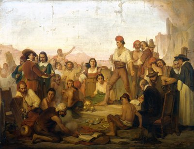 1647 年にナポリでマサニエッロ (1622-1647) として知られるナポリの漁師トマソ アニエッロの反乱。マッツァの絵画。 ミラノ科学博物館 作： Giuseppe Mazza