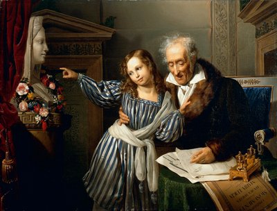 マリア・ルイジアナのヘルムを孫娘に指摘する老人、ジュゼッペ・モルテーニ作、1830年頃、油彩・キャンバス 作： Giuseppe Molteni