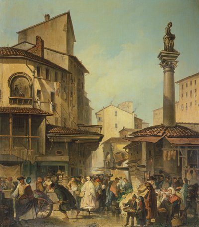 フィレンツェの市場、Giuseppe Moricci (1806-1880)、イタリア 作： Giuseppe Moricci