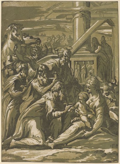 魔術師の崇拝 作： Giuseppe Nicolo Vicentino, after Parmigianino