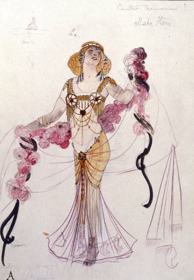 1912年にジュゼッペ・パランティ（1881-1946）が舞踏会「バッカス（バッカス）とガンブリヌス」のためにデザインしたマタ・ハリの衣装。 ミラノのスカラ座美術館。 作： Giuseppe Palanti